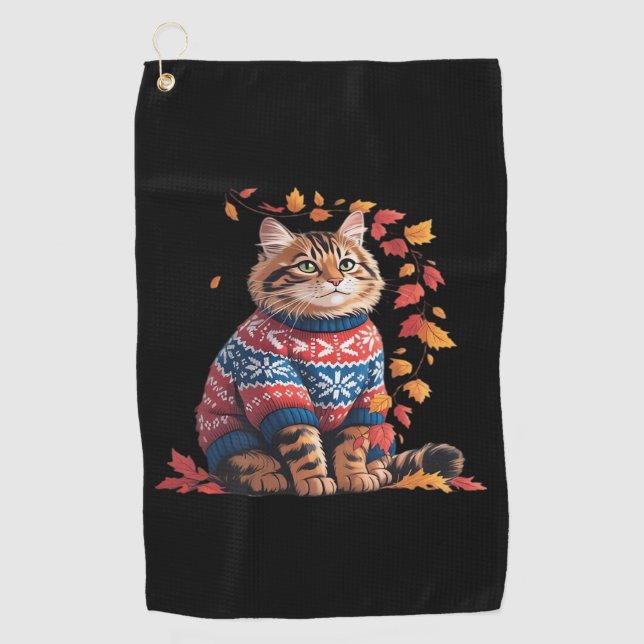 Serviette De Golf Chat Leaf Automne Bonjour Automne Funny Chat Kitte (Devant)