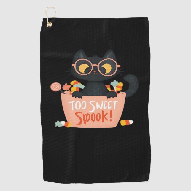 Serviette De Golf Chat Noir Cute Halloween Bonbon Trop Doux Porte -  (Devant)