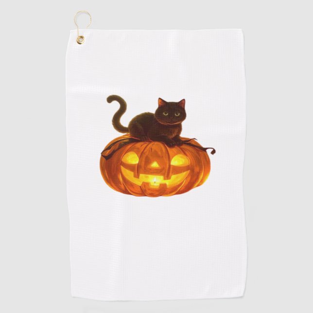 Serviette De Golf Chat noir et Citrouille - Halloween magique Éffray (Devant)