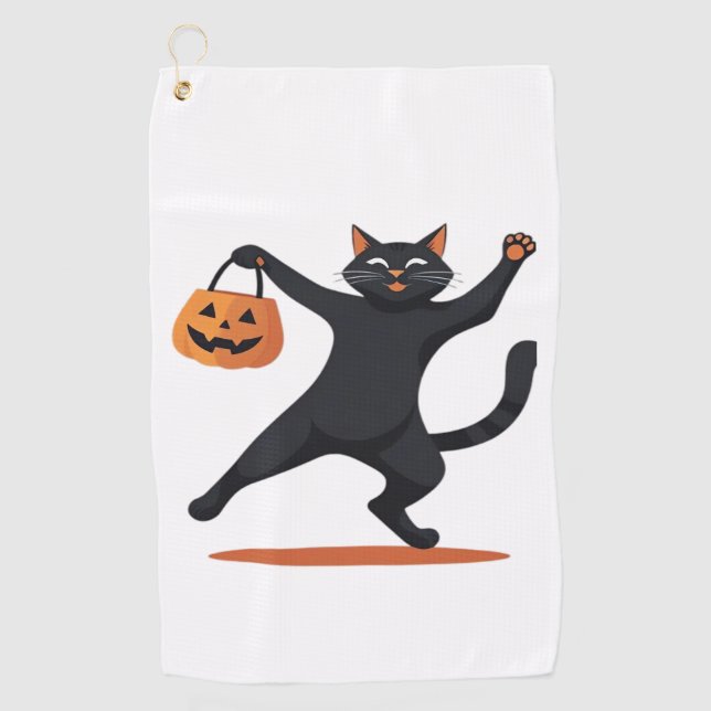 Serviette De Golf Chat noir grognant à la bash d'Halloween, balançan (Devant)