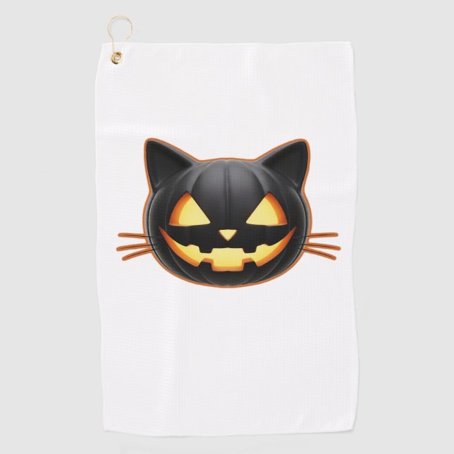 Serviette De Golf Chat noir Jack o'Lantern Emoji T-shirt classique (Devant)