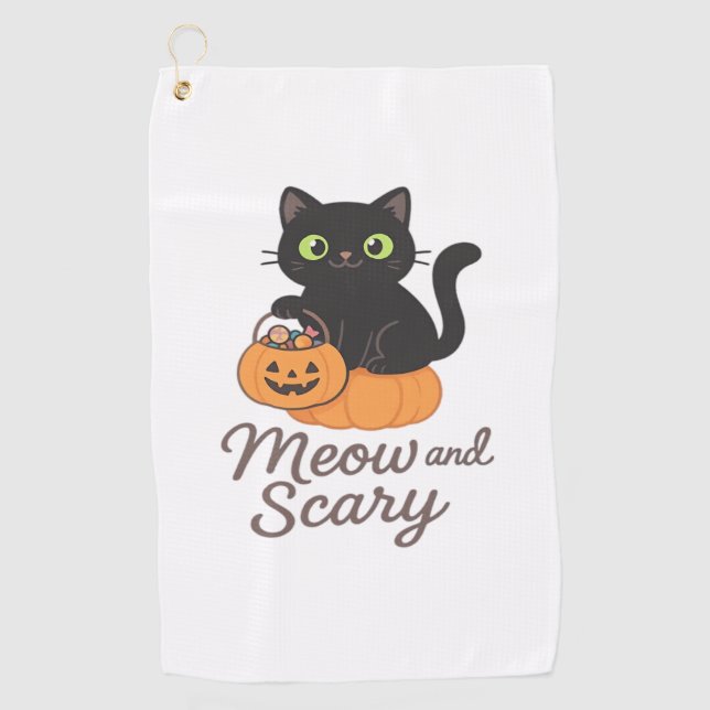 Serviette De Golf Chat noir malicieux avec yeux verts brillants sur  (Devant)