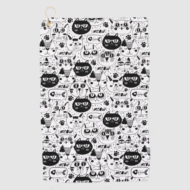 Serviette De Golf Chats blancs noirs face motif (Devant)