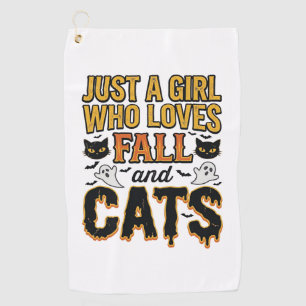 Serviette De Golf Chats d'automne Halloween Fille Graphisme Vintage_