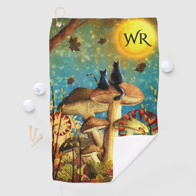 Serviette De Golf Chats de champignons Monogramme (En situation)