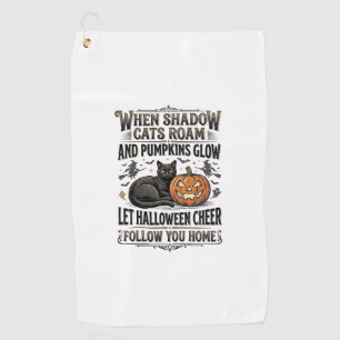 Serviette De Golf Chemise de chat noir Halloween Gravure de citrouil