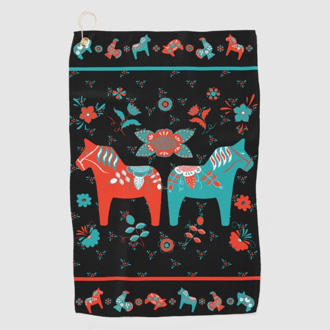Serviette De Golf Cheval Dala folklorique suédois (Devant)