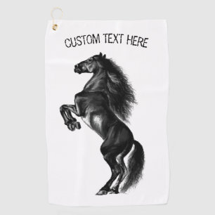 Serviette De Golf Cheval sauvage noir droit - Dessin - Ajouter votre