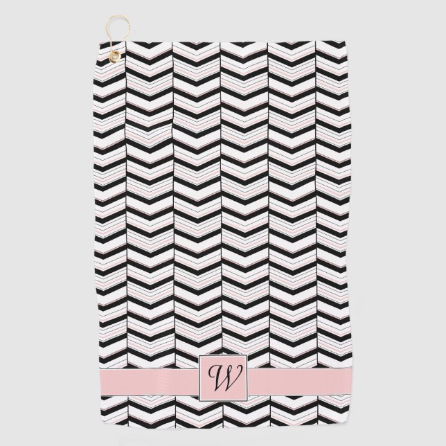 Serviette de golf Chevron noir blanc et blanc (Devant)