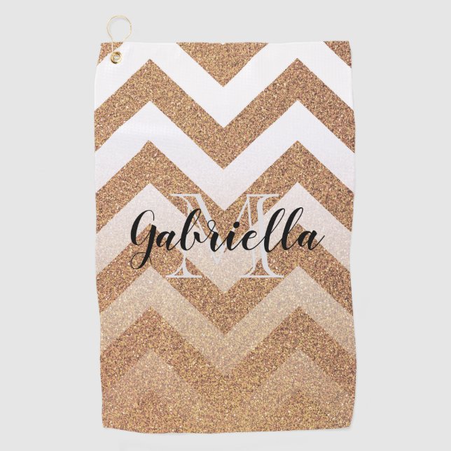 Serviette De Golf Chevrons Parties scintillant d'or (Devant)
