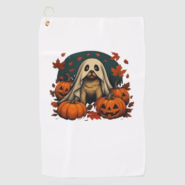 Serviette De Golf Chic chien Carlin avec Citrouille Automne Hallowee (Devant)