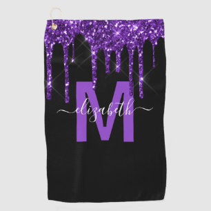 Serviette De Golf Chic Purple Driple Parties scintillant Nom du mono