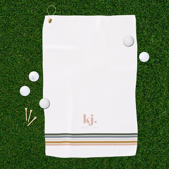 Serviette De Golf Chic Retro Stripes Monogram Golf Serviette (Créateur téléchargé)