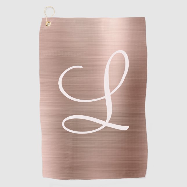 Serviette De Golf Chic Rose or brossé métal rose Monogramme (Devant)