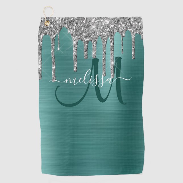 Serviette De Golf Chic Turquoise brossé métal brossé Parties scintil (Devant)