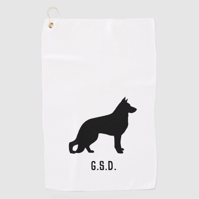 Serviette De Golf Chien berger allemand Silhouette Initiales personn (Devant)
