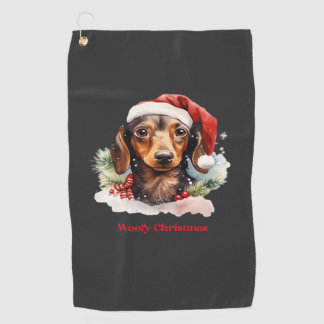 Serviette De Golf Chien Daschund Noël Chapeau Santa Xmas Lumière Woo
