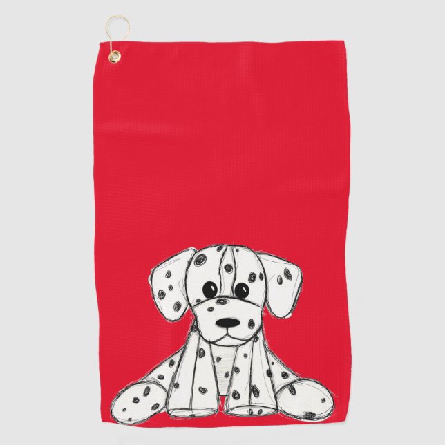 Serviette De Golf Chien en dalmate dessin simple noir (Devant)