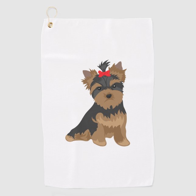 Serviette De Golf Chien préféré - arc rouge de Yorkshire Terrier (Devant)