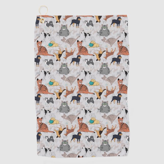 Serviette De Golf Chiens Et Chats Cutes Design Motif (Devant)