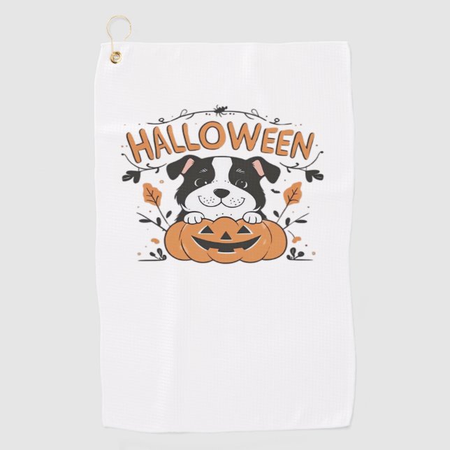 Serviette De Golf Chiot mignon en Citrouille - Illustration de chien (Devant)