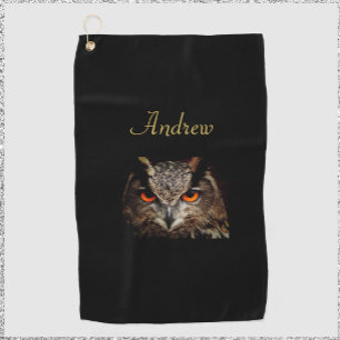 Serviette De Golf Chouette cool noire et dorée