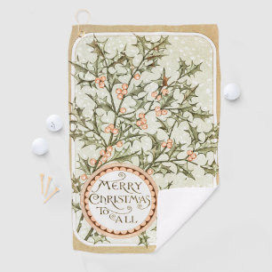 Serviette De Golf Christmas Holly Jolie Antique Salutation