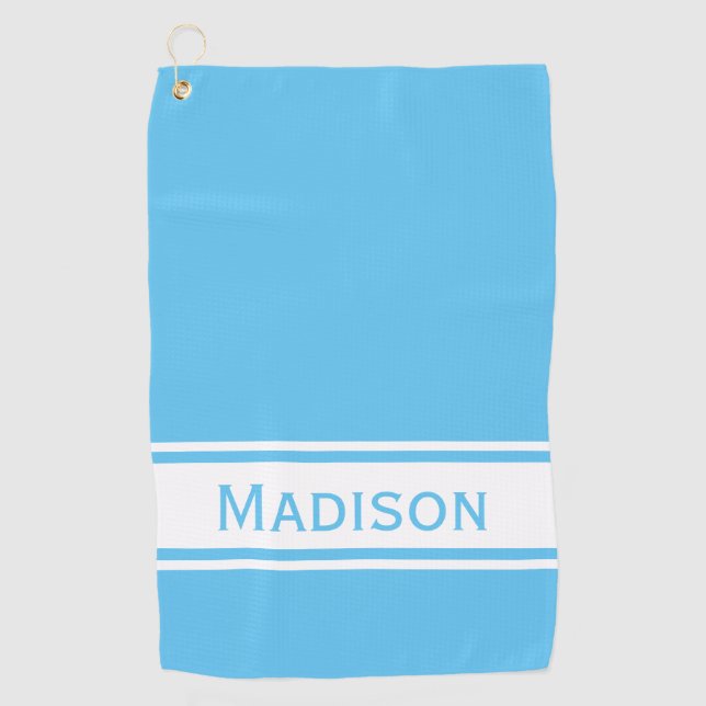 Serviette De Golf Ciel Bleu Bleu Blancs Nom moderne Monogramme (Devant)