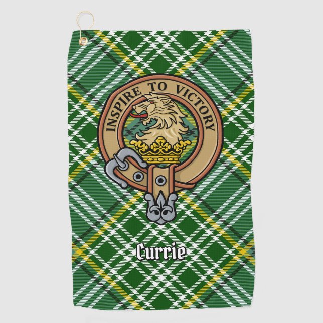 Serviette De Golf Cimier de lion Clan Currie sur Tartan (Devant)