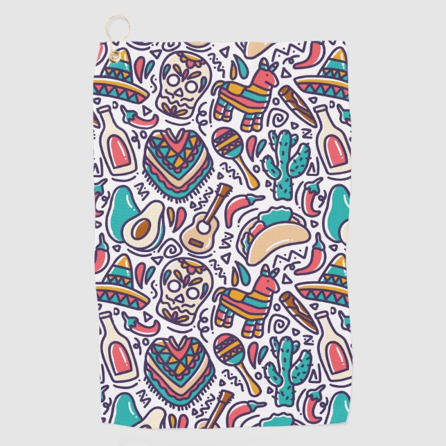 Serviette De Golf Cinco De Mayo Mexicaine Fiesta Motif sans couture (Devant)