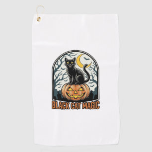 Serviette De Golf Citrouille Chat Noir Gravure Halloween Vintage_1