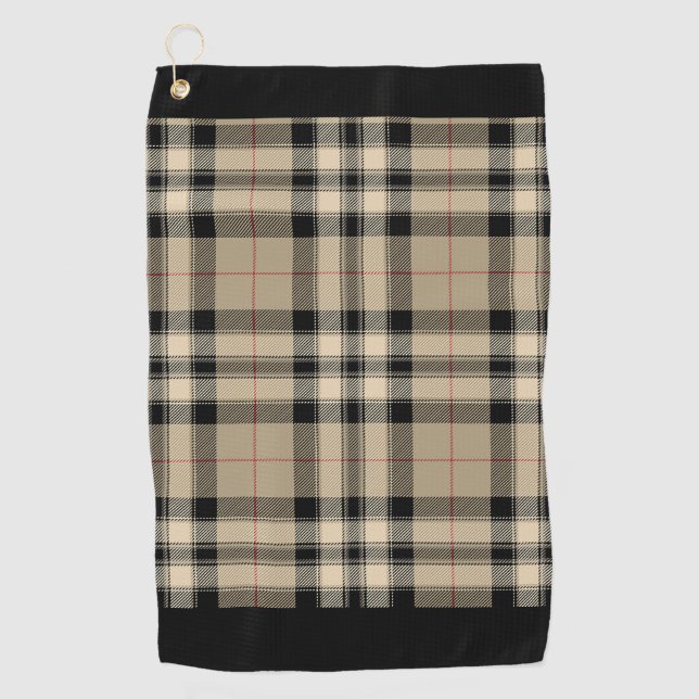 Serviette De Golf Classique Beige Et Plaid Noir (Devant)
