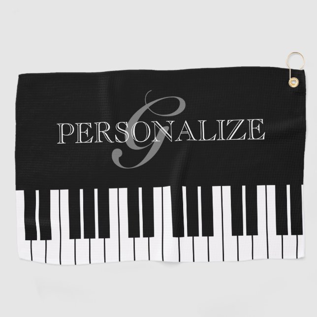 Serviette De Golf Clés de piano noir et blanc nom personnalisé monog (Horizontal)