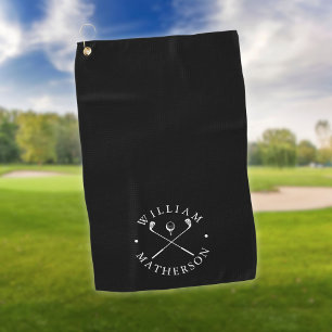 Serviette De Golf Clubs de golf noir et blanc personnalisés au nom