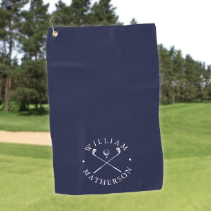 Serviette De Golf Clubs de golf personnalisés nom bleu marine et bla