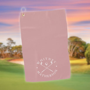 Serviette De Golf Clubs de golf personnalisés rose poussiéreux et bl