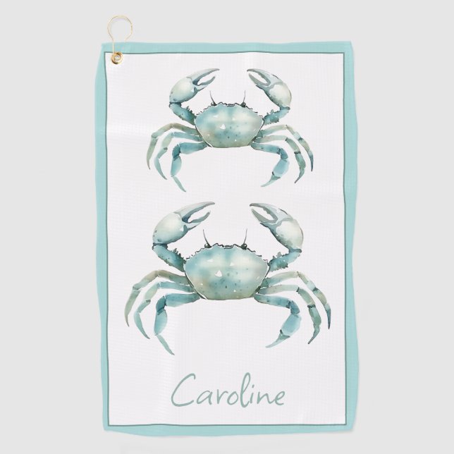 Serviette De Golf Coastal Watercolor Crab Personalized (Devant)