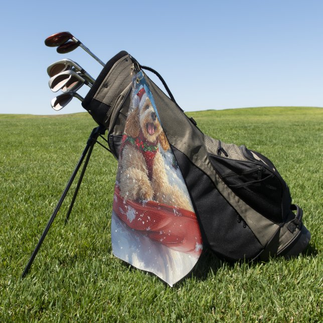 Serviette De Golf Cocker Spaniel Chien dans Sledge Let it neige Noël (Vert)