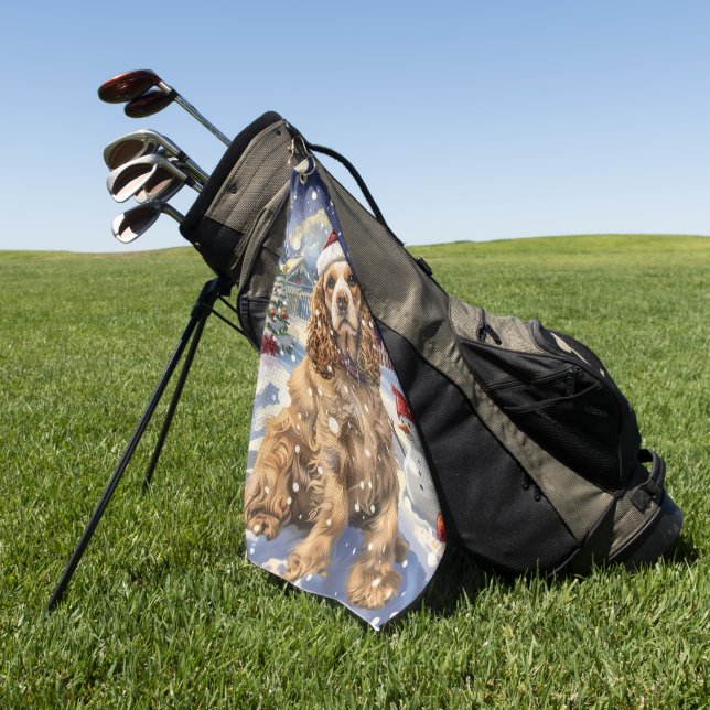Serviette De Golf Cocker Spaniel Winter Wonderland Noël Joie (Vert)