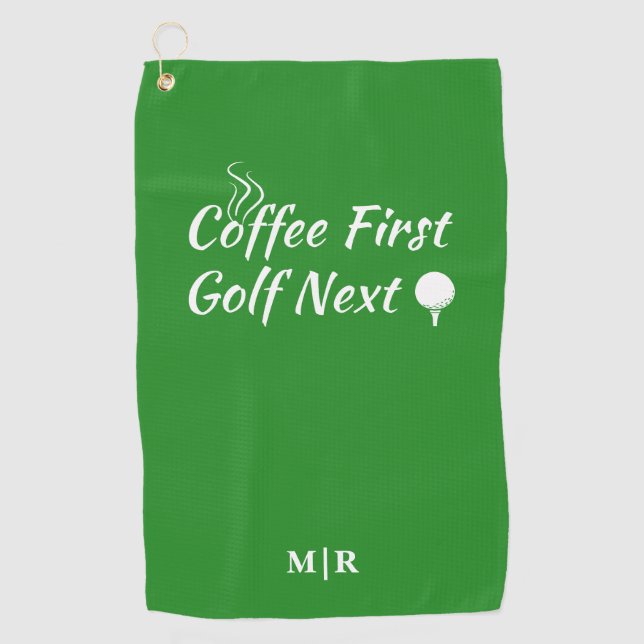 Serviette De Golf Coffee First Golf Next Humour Devis (Devant)