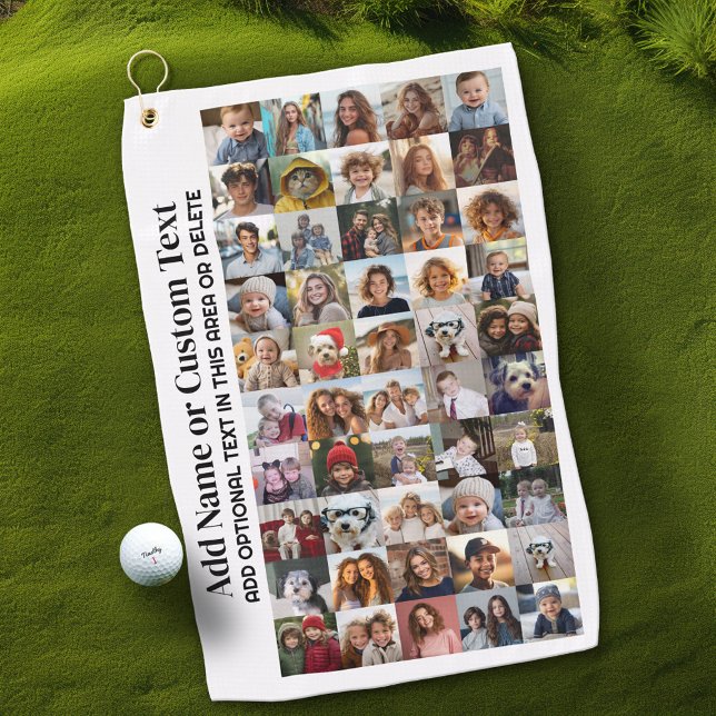 Serviette De Golf Collage photo 50 - Texte personnalisé - noir et bl (Custom Golf Towel with Photo Collage)