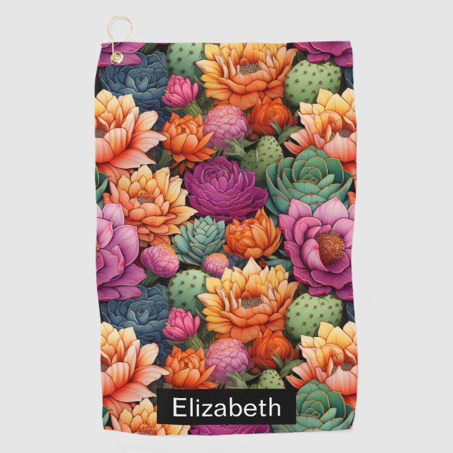 Serviette De Golf Colorful Flowering Cactus Personalized (Devant)