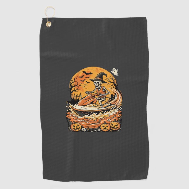 Serviette De Golf Conception de citrouille de sorcière de squelette  (Devant)