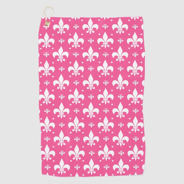 Serviette De Golf Conception de fleur de lis rose et blanc (Devant)