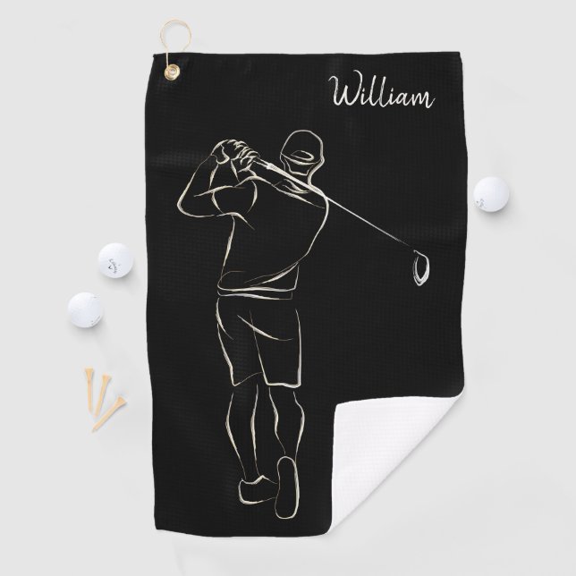 Serviette De Golf Cool Black Modern Ajouter Votre Nom Classy Masculi (En situation)