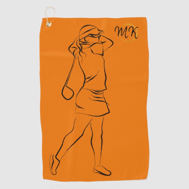 Serviette De Golf Cool Unique Moderne Orange Design Monogramme (Devant)