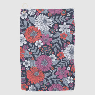 Serviette De Golf Corail, Magenta et Zinnias bleu