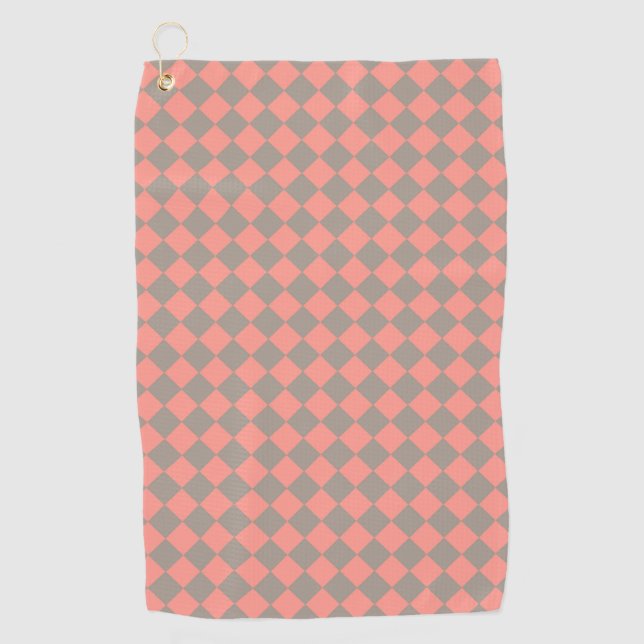 Serviette De Golf Coral Gray Checker Diamond Pattern (Devant)