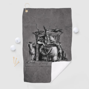 Serviette De Golf Corbeaux d'Odin sur son trône de pierre mythologie