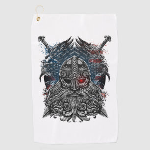 Serviette De Golf Corbeaux et épées d'Odin Mythologie Viking drapeau